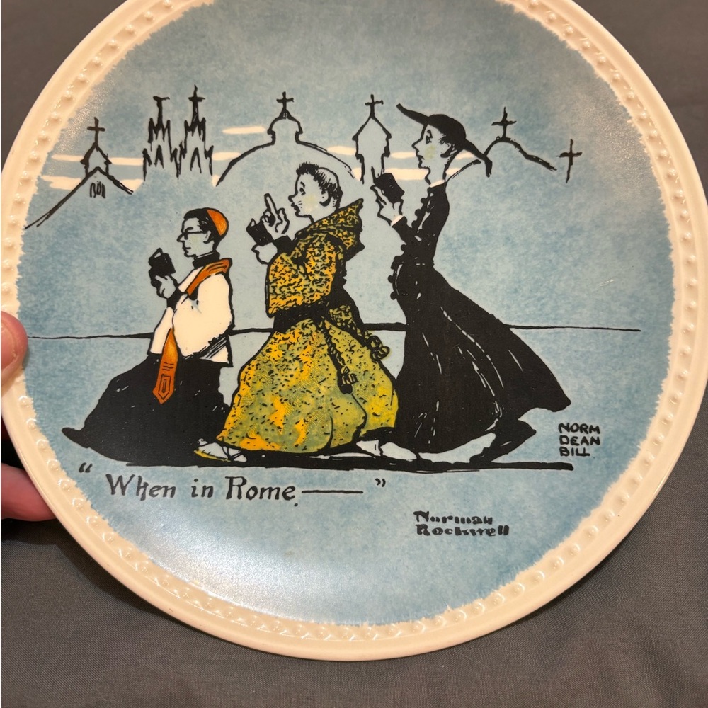 Norman Rockwell Blue and Black 'When in Rome' Decorative Plate